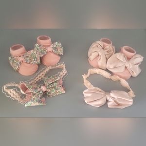 Infant Baby Girl Sock Booties with Matching Bow Headbands
